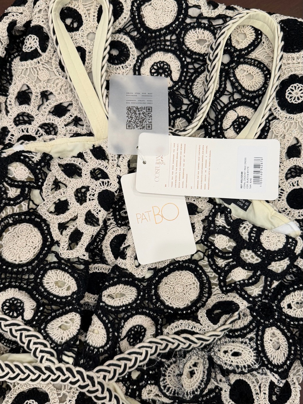 PatBO Black and Cream Crochet Cutout Maxi Dress - Picture 4 of 6